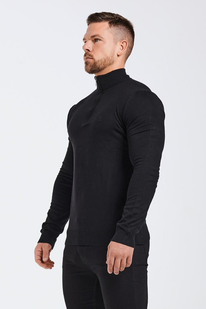 KNIT QUARTER ZIP SWEATER - BLACK