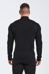 KNIT QUARTER ZIP SWEATER - BLACK
