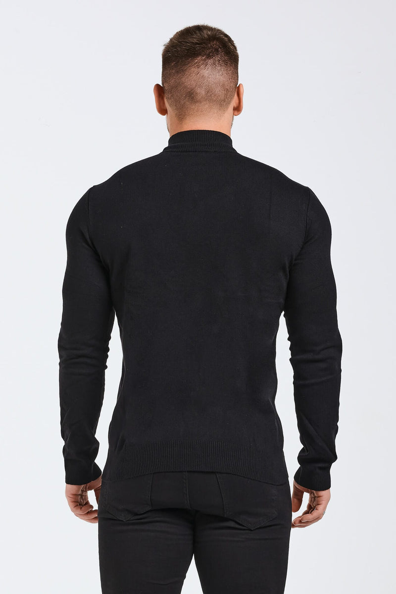 KNIT QUARTER ZIP SWEATER - BLACK