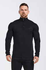 KNIT QUARTER ZIP SWEATER - BLACK