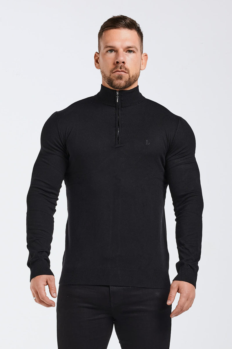KNIT QUARTER ZIP SWEATER - BLACK