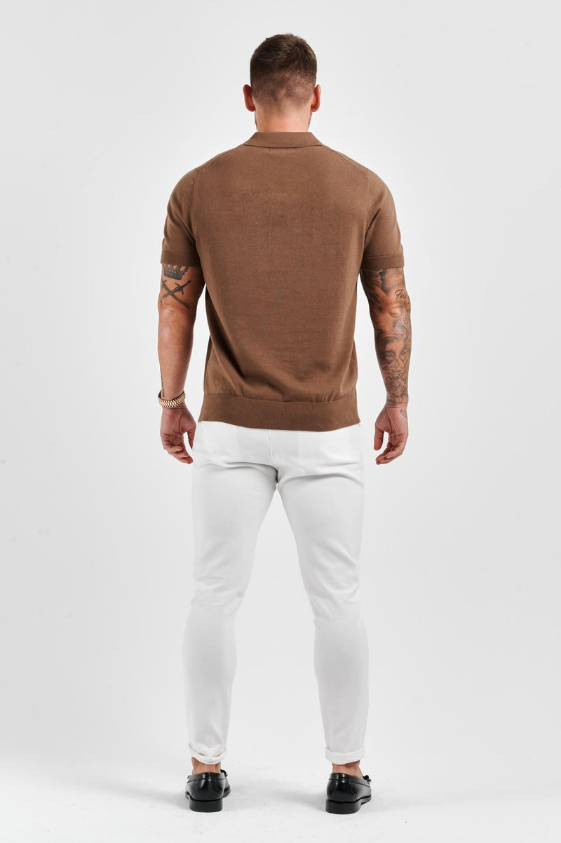 LEGEND OPEN COLLAR POLO SHIRT - BROWN
