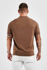LEGEND OPEN COLLAR POLO SHIRT - BROWN