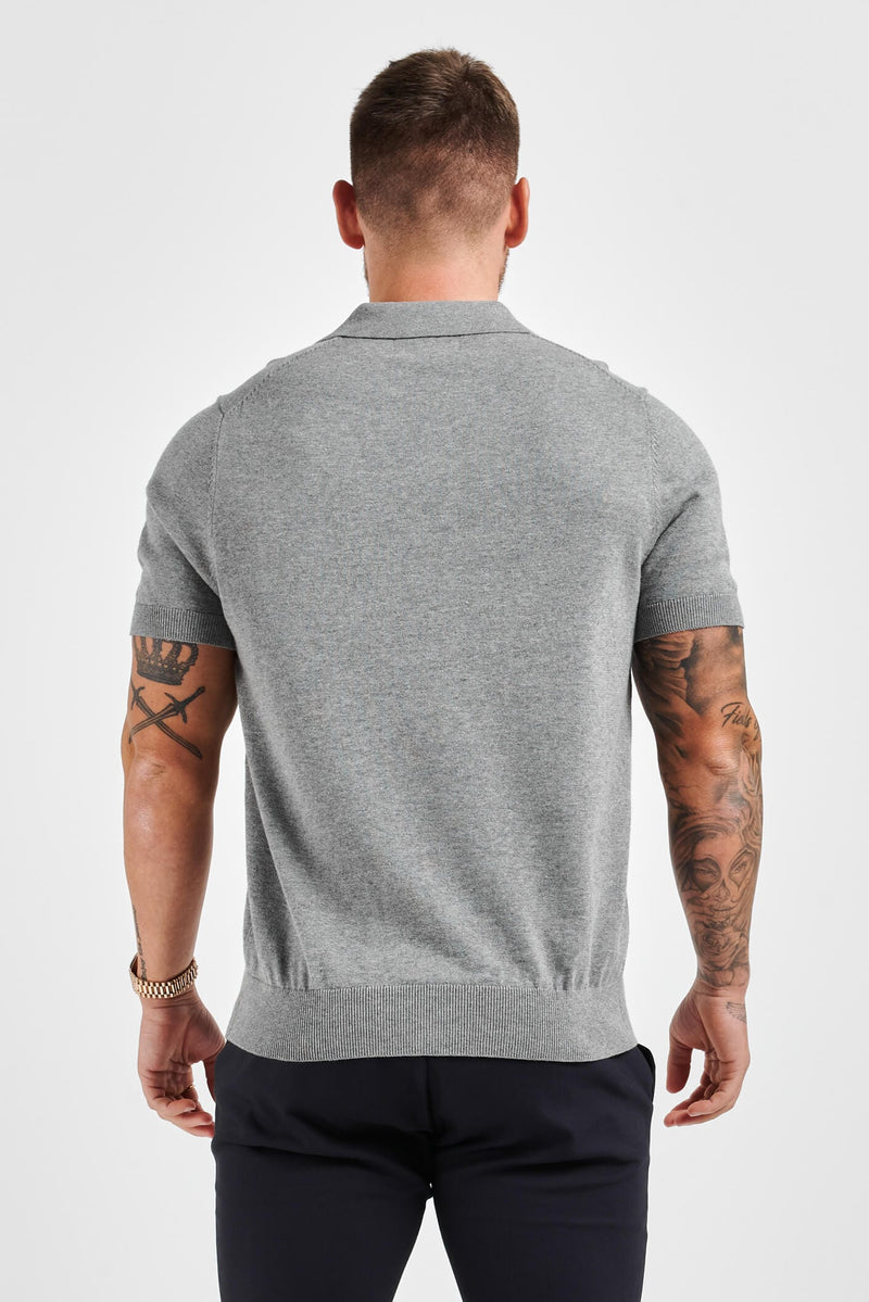 LEGEND OPEN COLLAR POLO SHIRT - GREY MARL