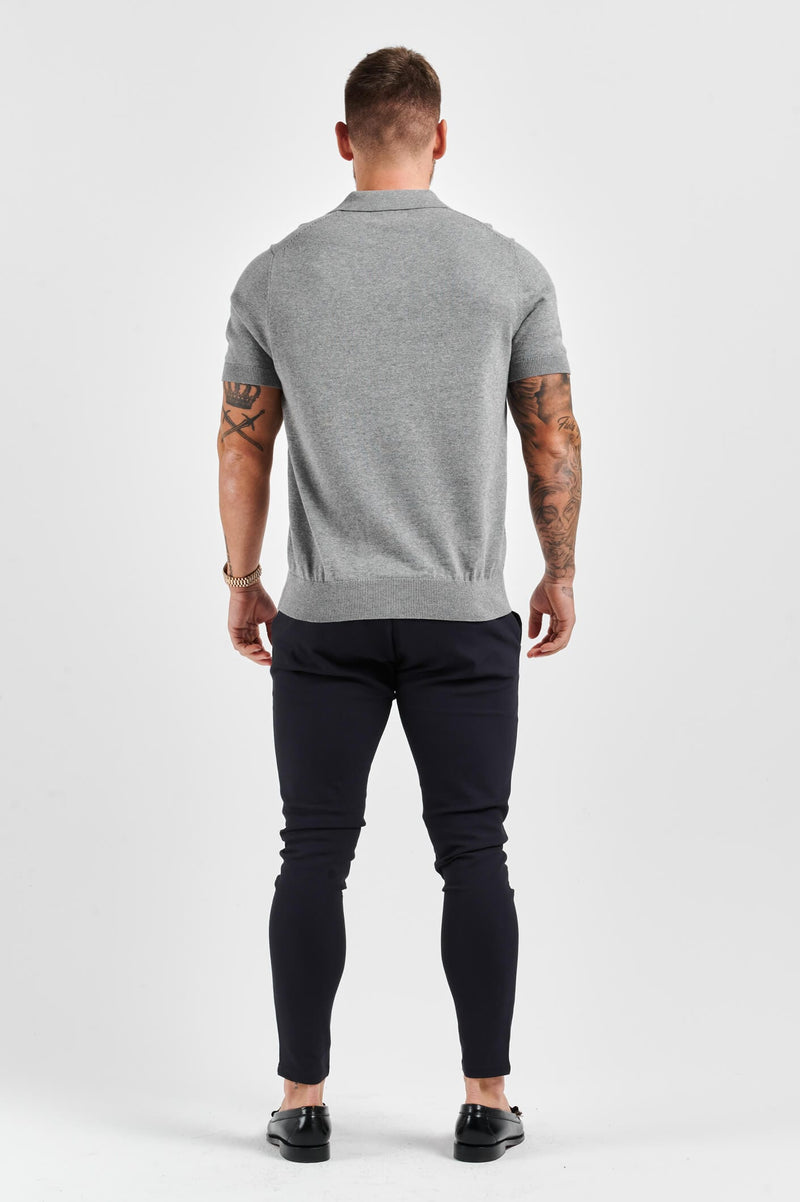 LEGEND OPEN COLLAR POLO SHIRT - GREY MARL