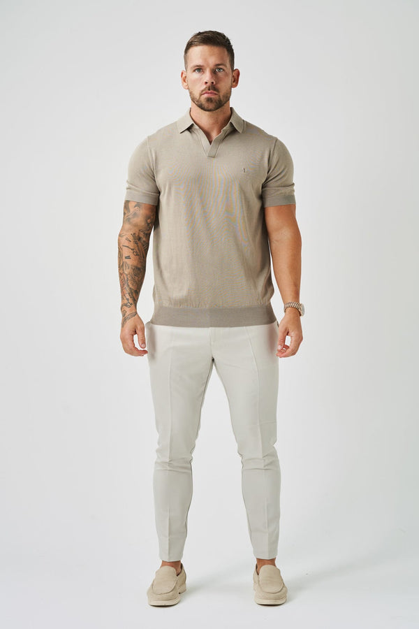 OPEN COLLAR POLO - TAUPE