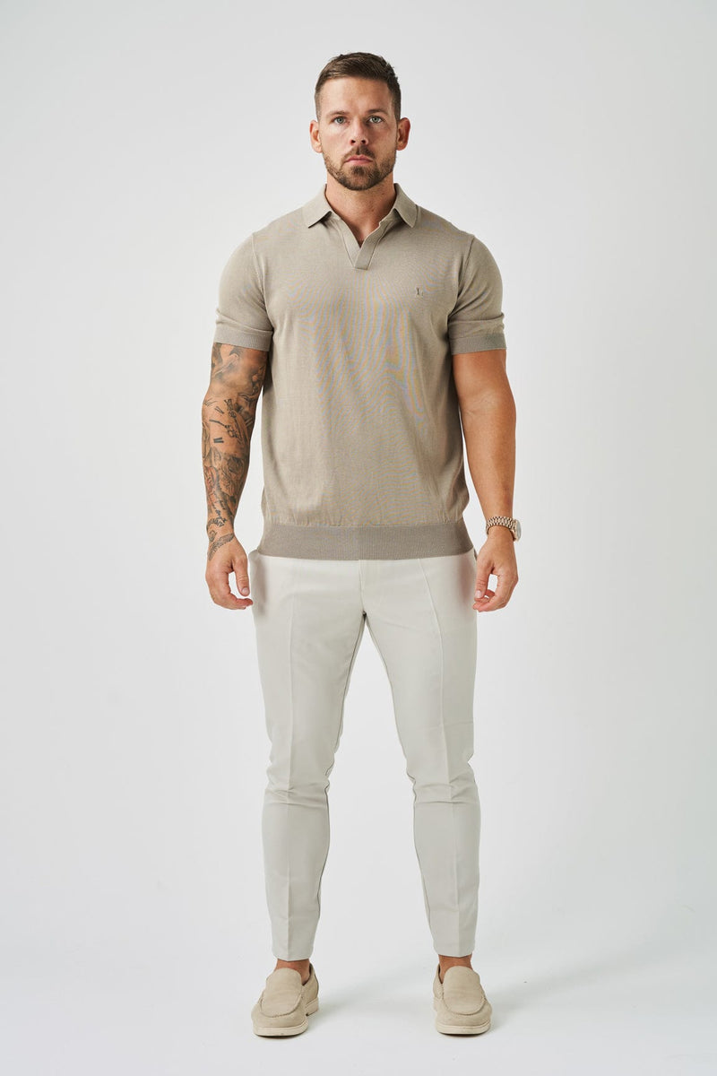 OPEN COLLAR POLO - TAUPE