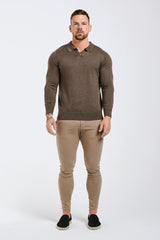 SPREAD COLLAR POLO - BROWN