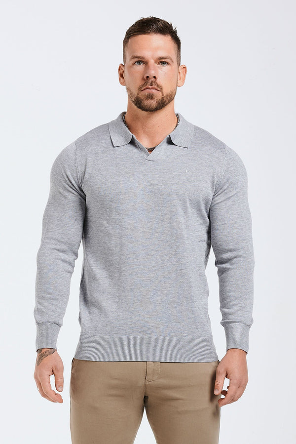 SPREAD COLLAR POLO - GREY MARL