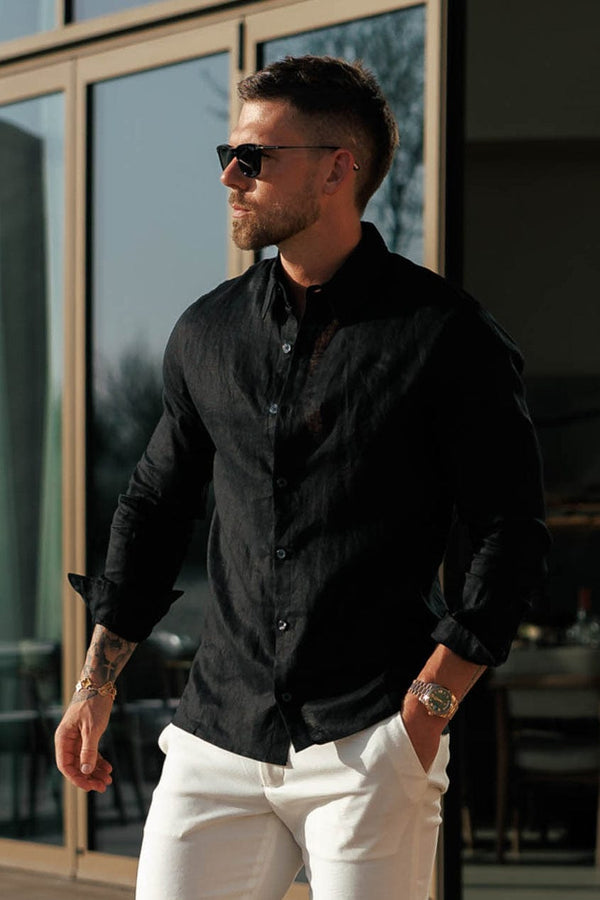 LUXE LINEN SHIRT - BLACK