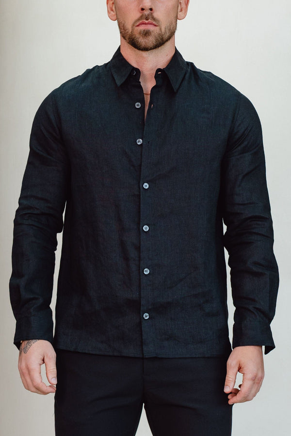 LUXE LINEN SHIRT - BLACK