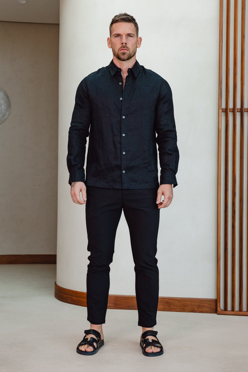 LUXE LINEN SHIRT - BLACK