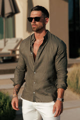 LUXE LINEN SHIRT - DARK OLIVE
