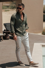 LUXE LINEN SHIRT - DARK OLIVE