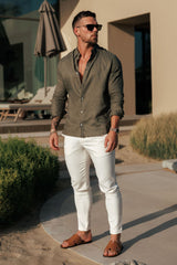 LUXE LINEN SHIRT - DARK OLIVE