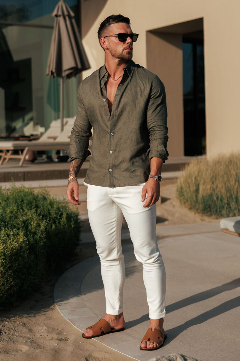 LUXE LINEN SHIRT - DARK OLIVE