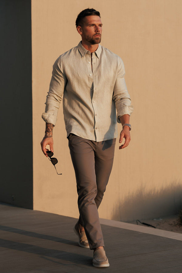 LUXE LINEN SHIRT - TAUPE