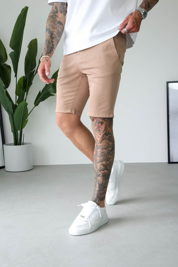 slim chino short -Beige