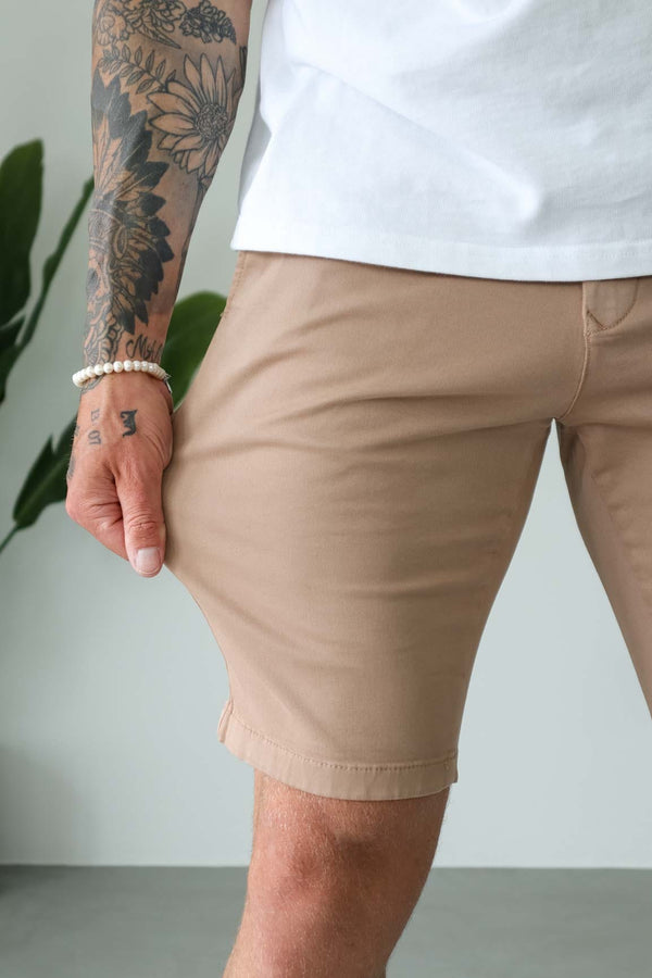slim chino short -Beige