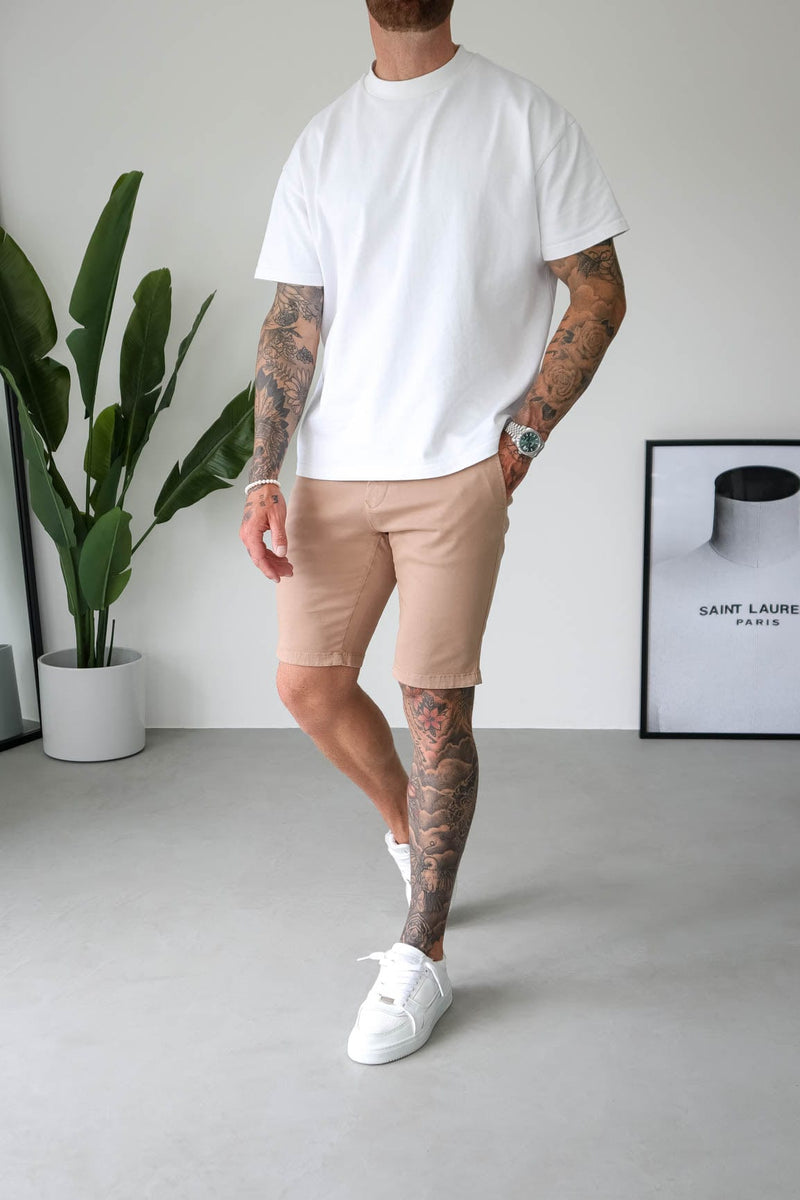 slim chino short -Beige