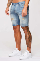 DENIM SHORT - STRONG WASH MID BLUE