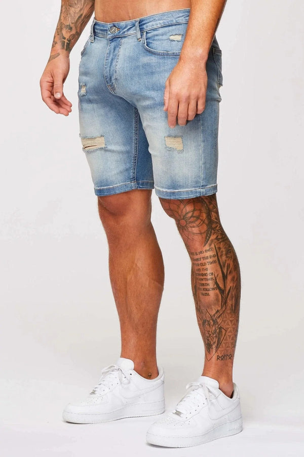 DENIM SHORT - STRONG WASH MID BLUE