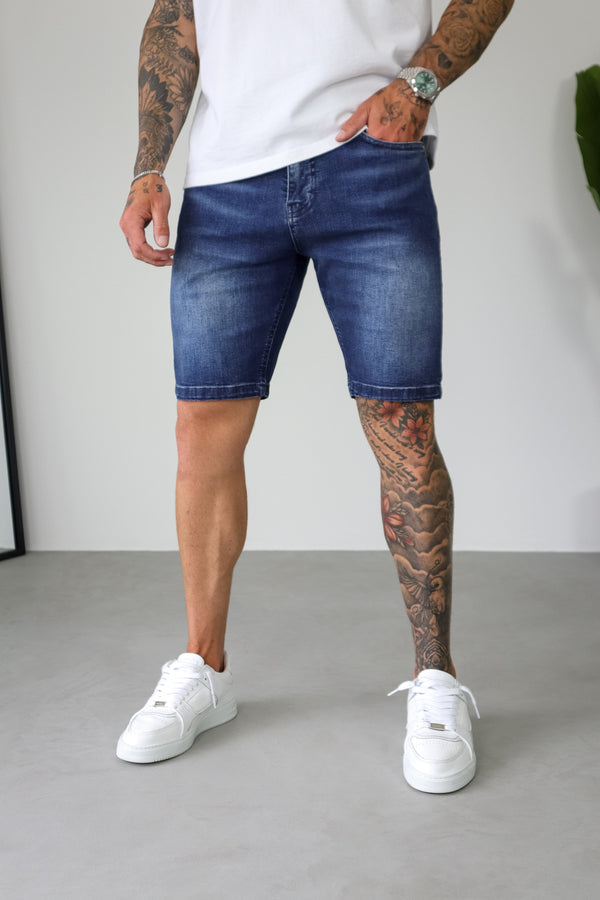 SLIM DENIM SHORT - DARK INDIGO FADE