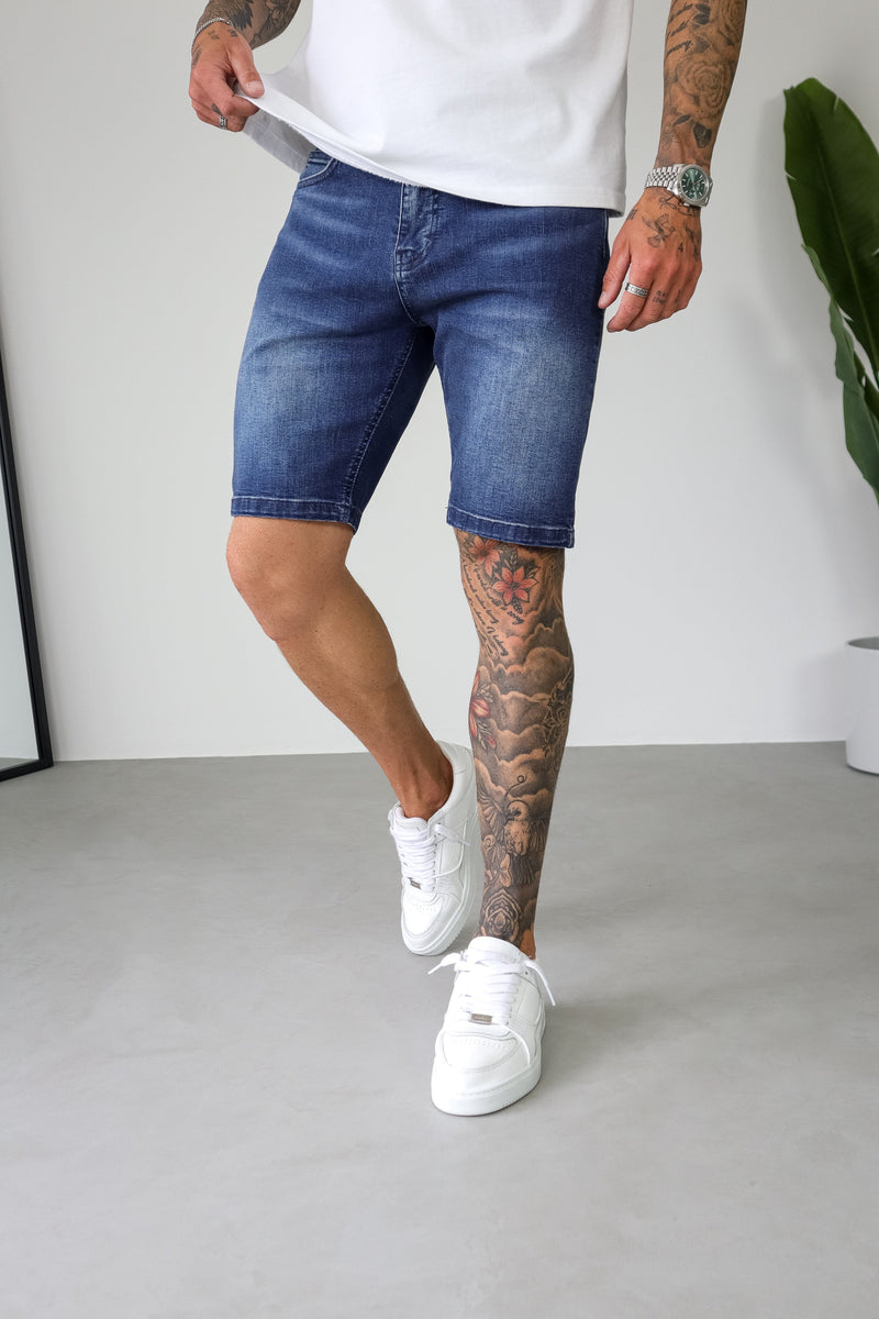SLIM DENIM SHORT - DARK INDIGO FADE