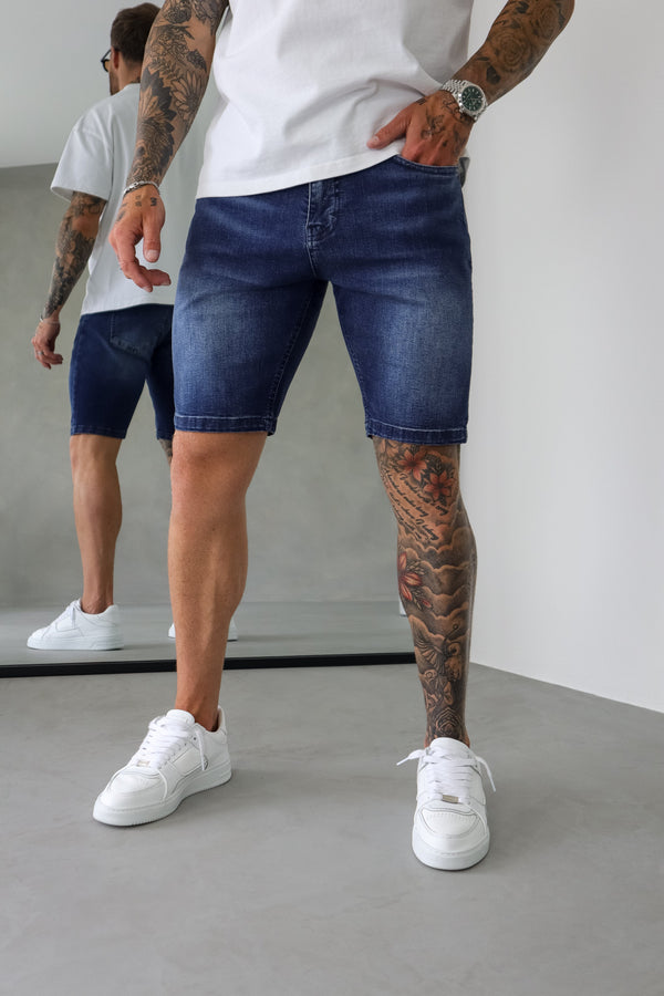 SLIM DENIM SHORT - DARK INDIGO FADE