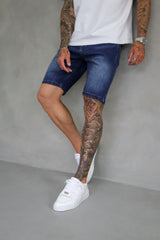 SLIM DENIM SHORT - DARK INDIGO FADE