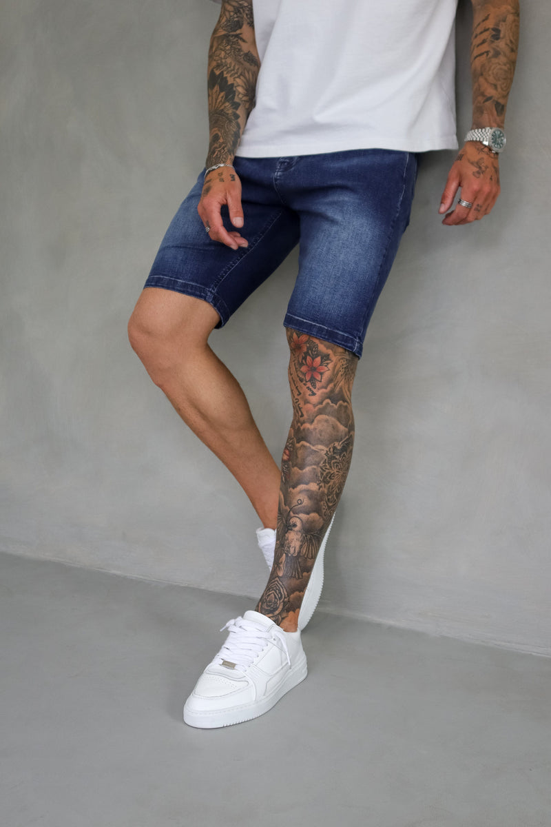 SLIM DENIM SHORT - DARK INDIGO FADE