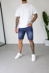 SLIM DENIM SHORT - DARK INDIGO FADE