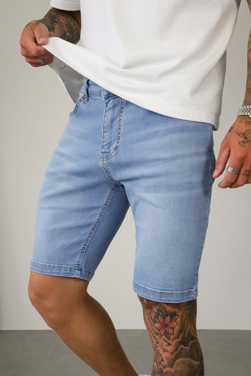 SLIM DENIM SHORT - LIGHT BLUE