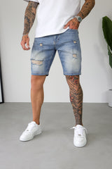 SLIM DENIM SHORT - STRONG WASH MID BLUE