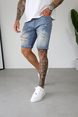 SLIM DENIM SHORT - STRONG WASH MID BLUE