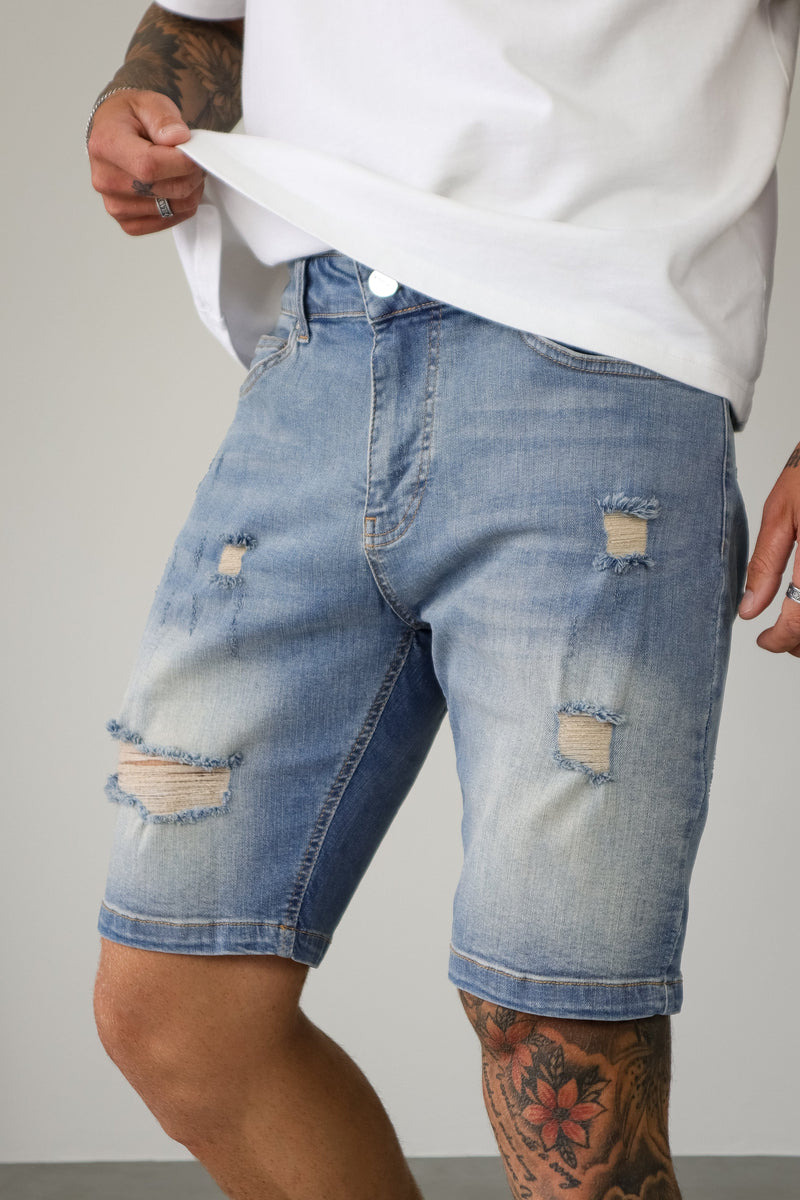 SLIM DENIM SHORT - STRONG WASH MID BLUE