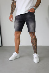 SLIM DENIM SHORT - WASHED GREY