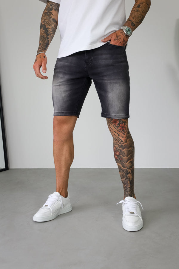 SLIM DENIM SHORT - WASHED GREY