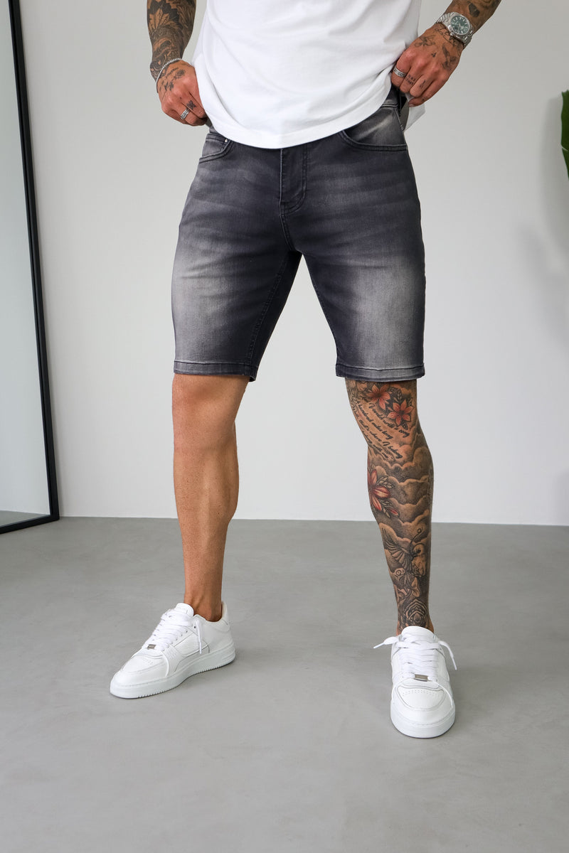 SLIM DENIM SHORT - WASHED GREY