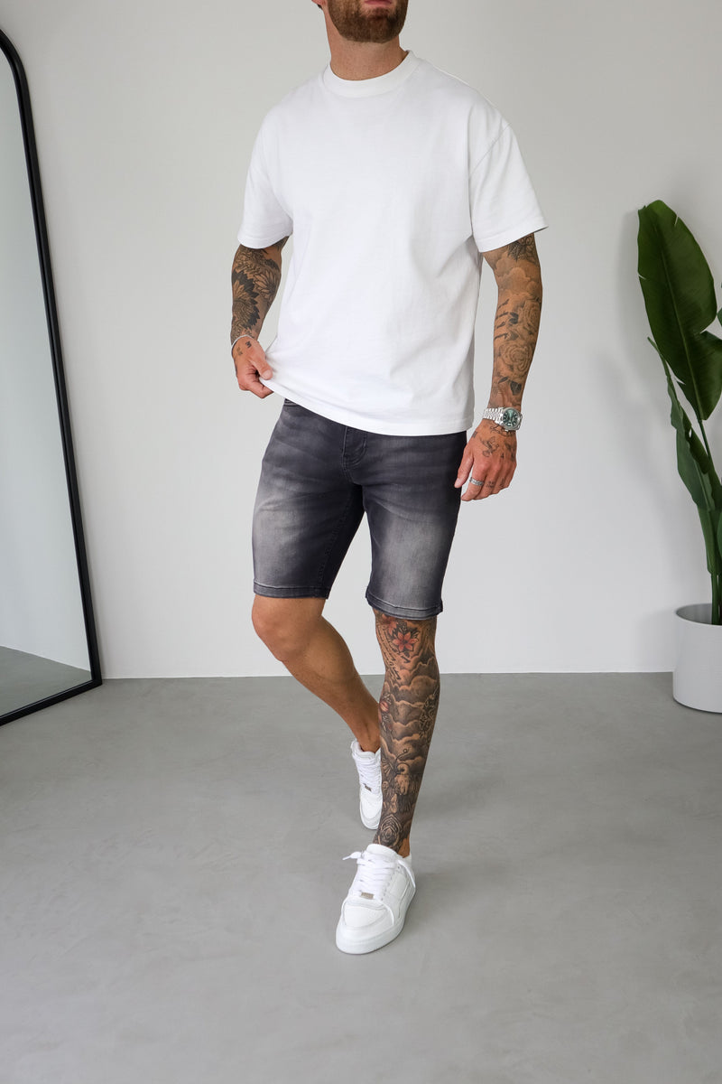 SLIM DENIM SHORT - WASHED GREY