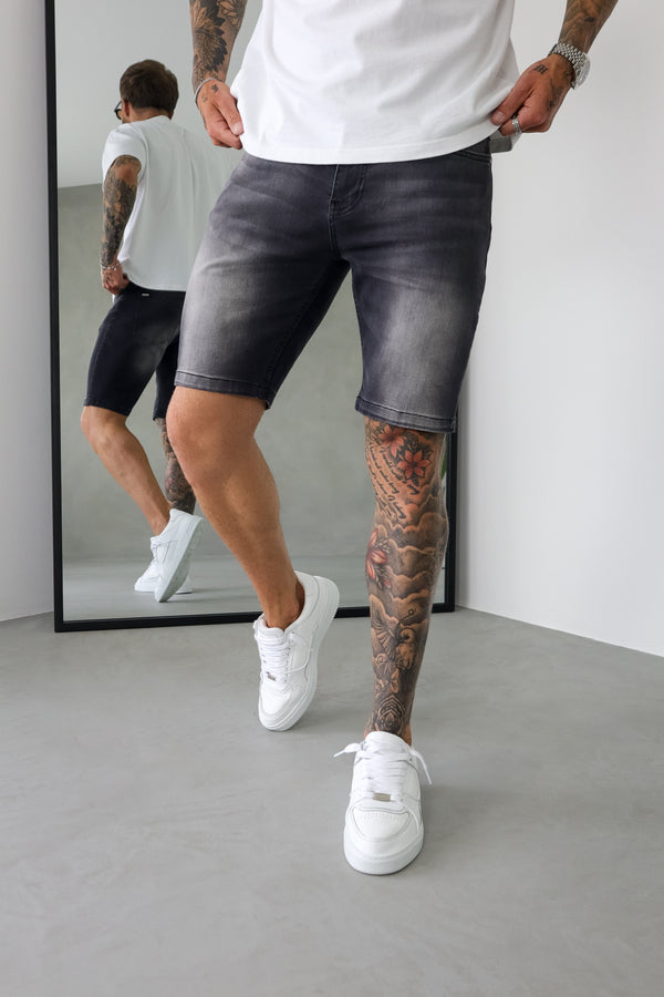SLIM DENIM SHORT - WASHED GREY