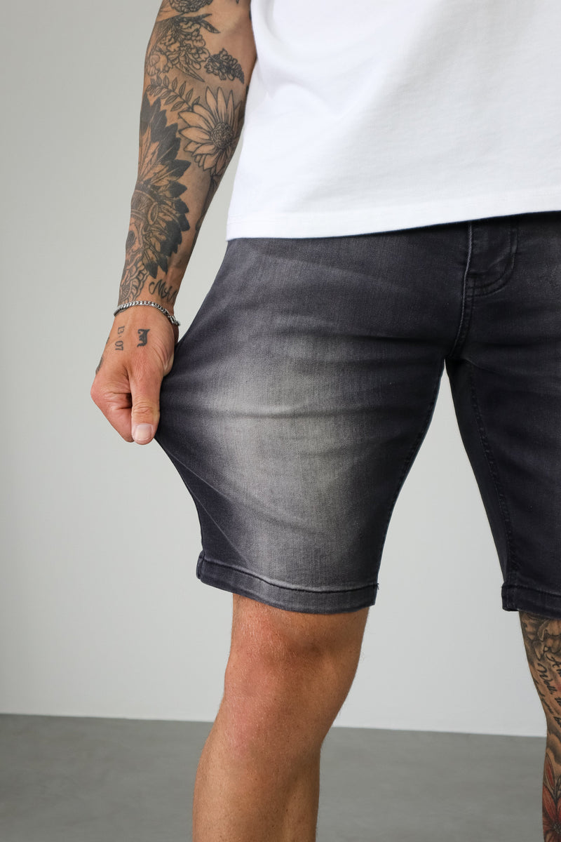 SLIM DENIM SHORT - WASHED GREY