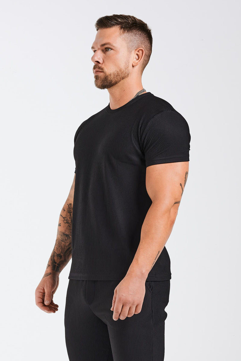 PLEATED T-SHIRT - BLACK