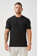 RIBBED HENLEY TOP - BLACK