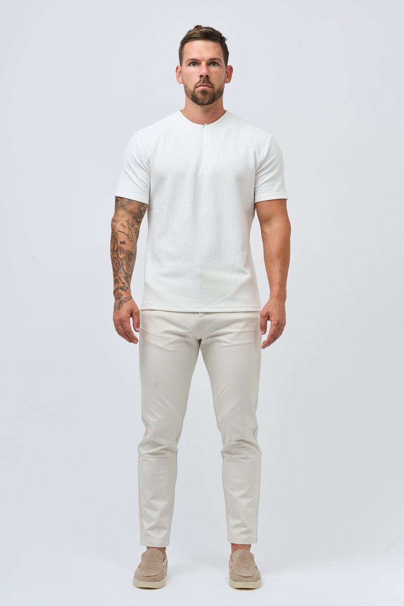 TEXTURED HENLEY TOP - WHITE