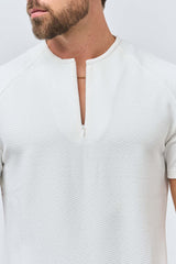 TEXTURED HENLEY TOP - WHITE
