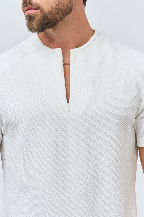 TEXTURED HENLEY TOP - WHITE