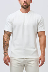 TEXTURED HENLEY TOP - WHITE