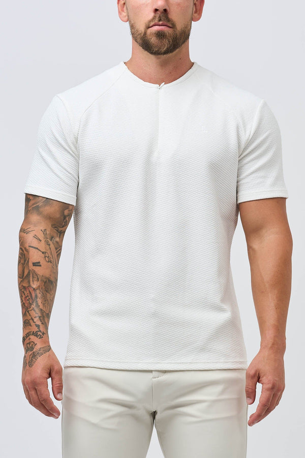 TEXTURED HENLEY TOP - WHITE