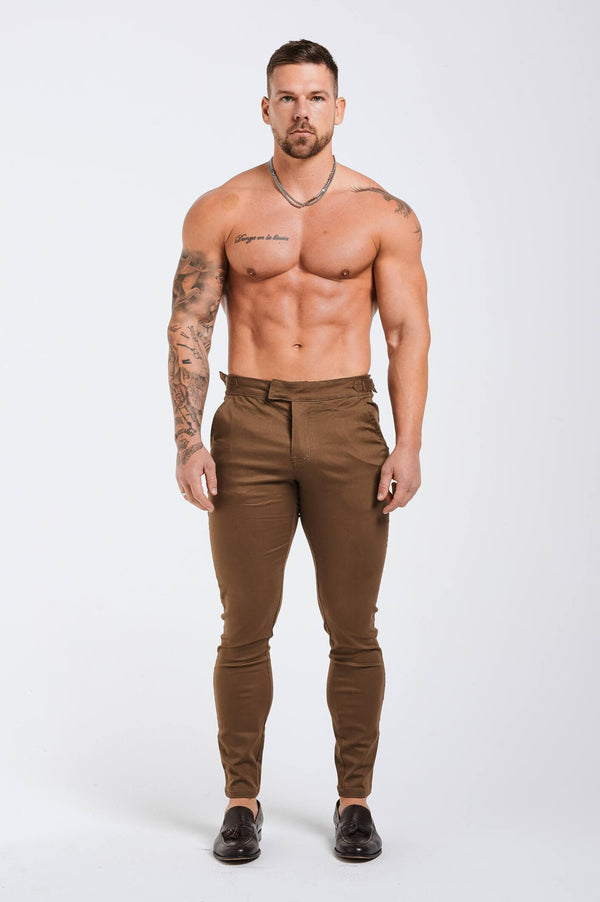 SLIM FIT HIGH WAIST TROUSER - BROWN